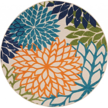 Palacedesigns 5 ft. Round Orange Floral Outdoor Area Rug - Orange - 5' PA3670167